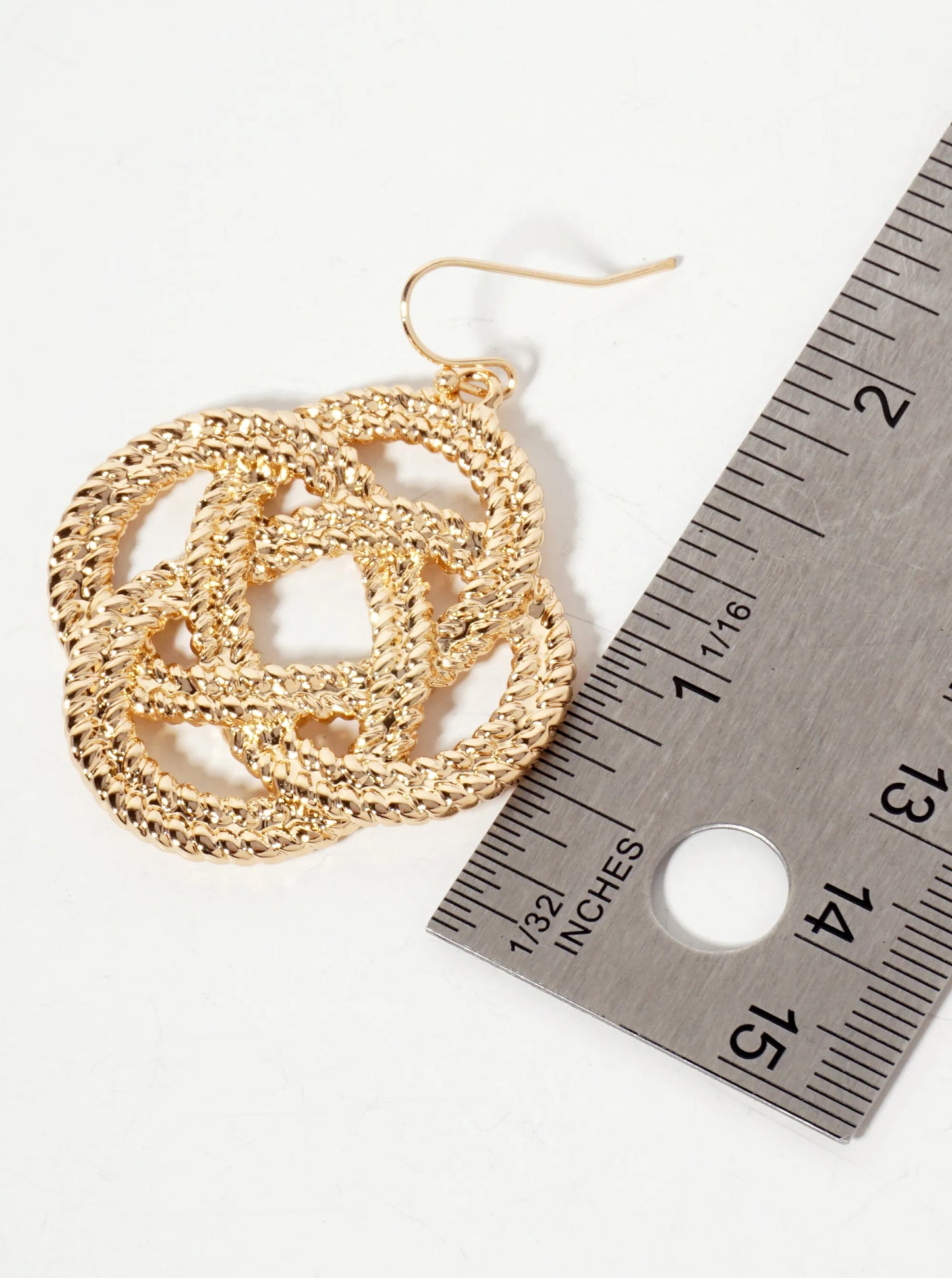 Textured Metal Interwoven Quatrefoil Dangle Drop Earrings