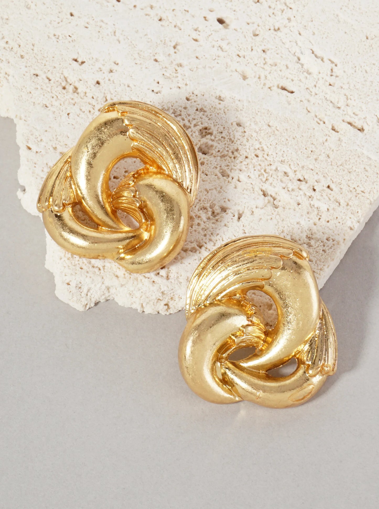 Textured Metal Knot Design Statement Earrings With-Titanium-Post