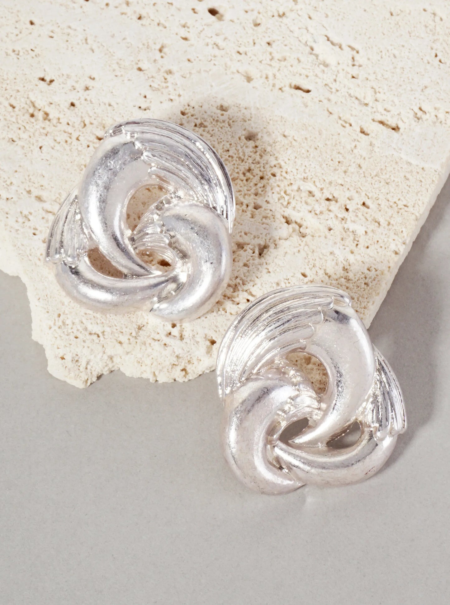 Textured Metal Knot Design Statement Earrings With-Titanium-Post