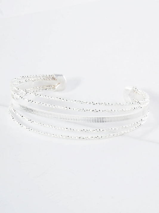 Textured Metal Layered Open Cuff Bracelet
