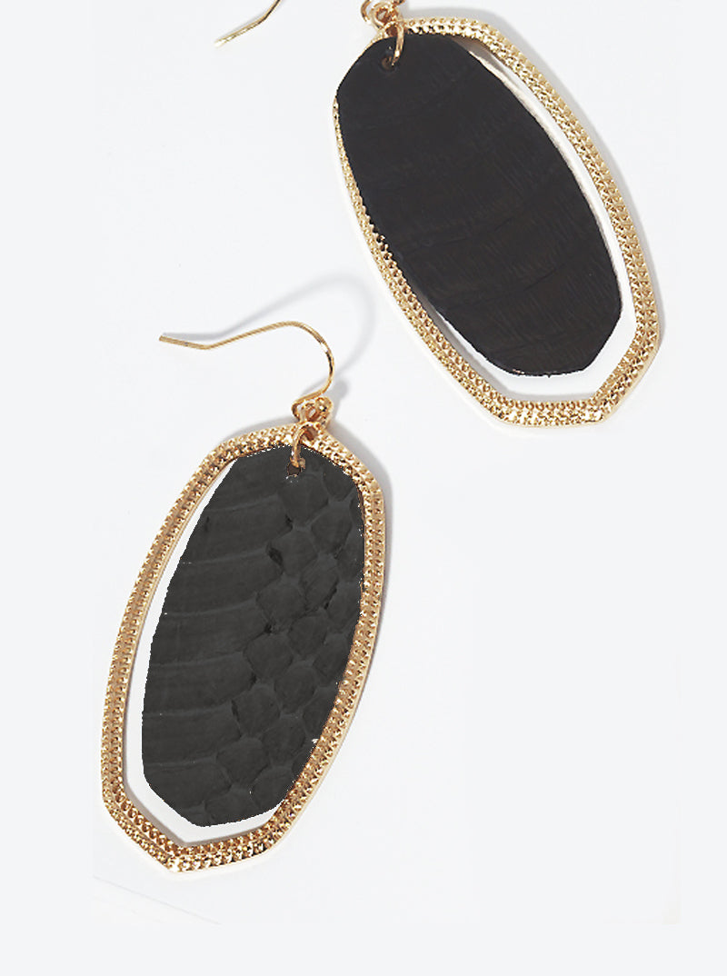 Textured Metal Leatherette Dangle Drop Earrings