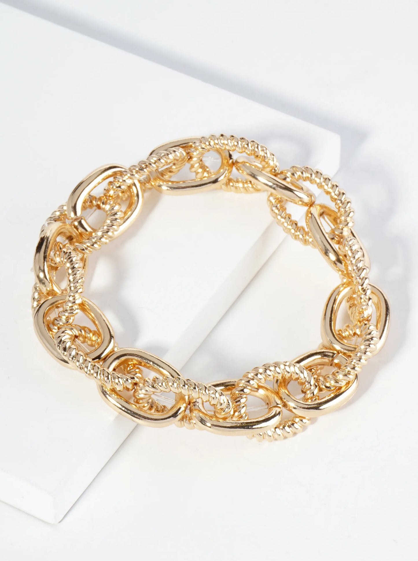 Textured Metal Link Chain Stretch Bracelet