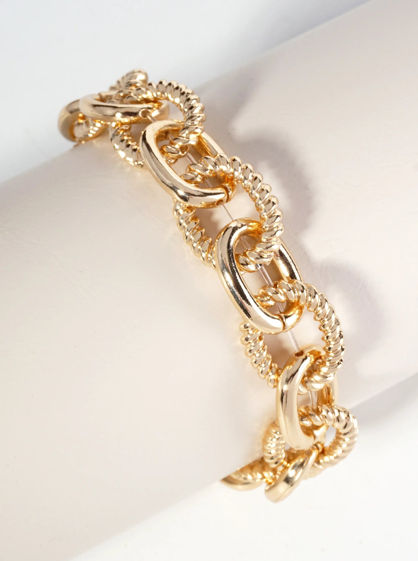 Textured Metal Link Chain Stretch Bracelet