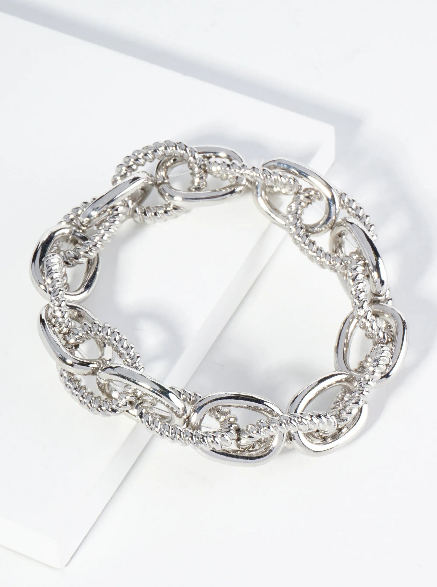Textured Metal Link Chain Stretch Bracelet