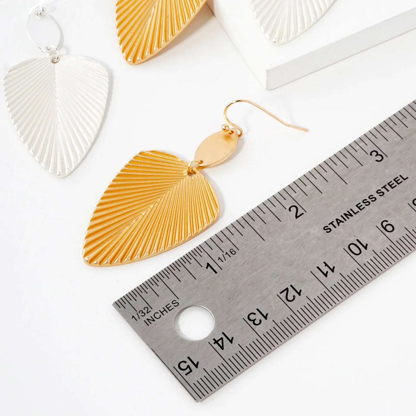 Textured Metal Marquise Leaf Drop Dangle Earrings