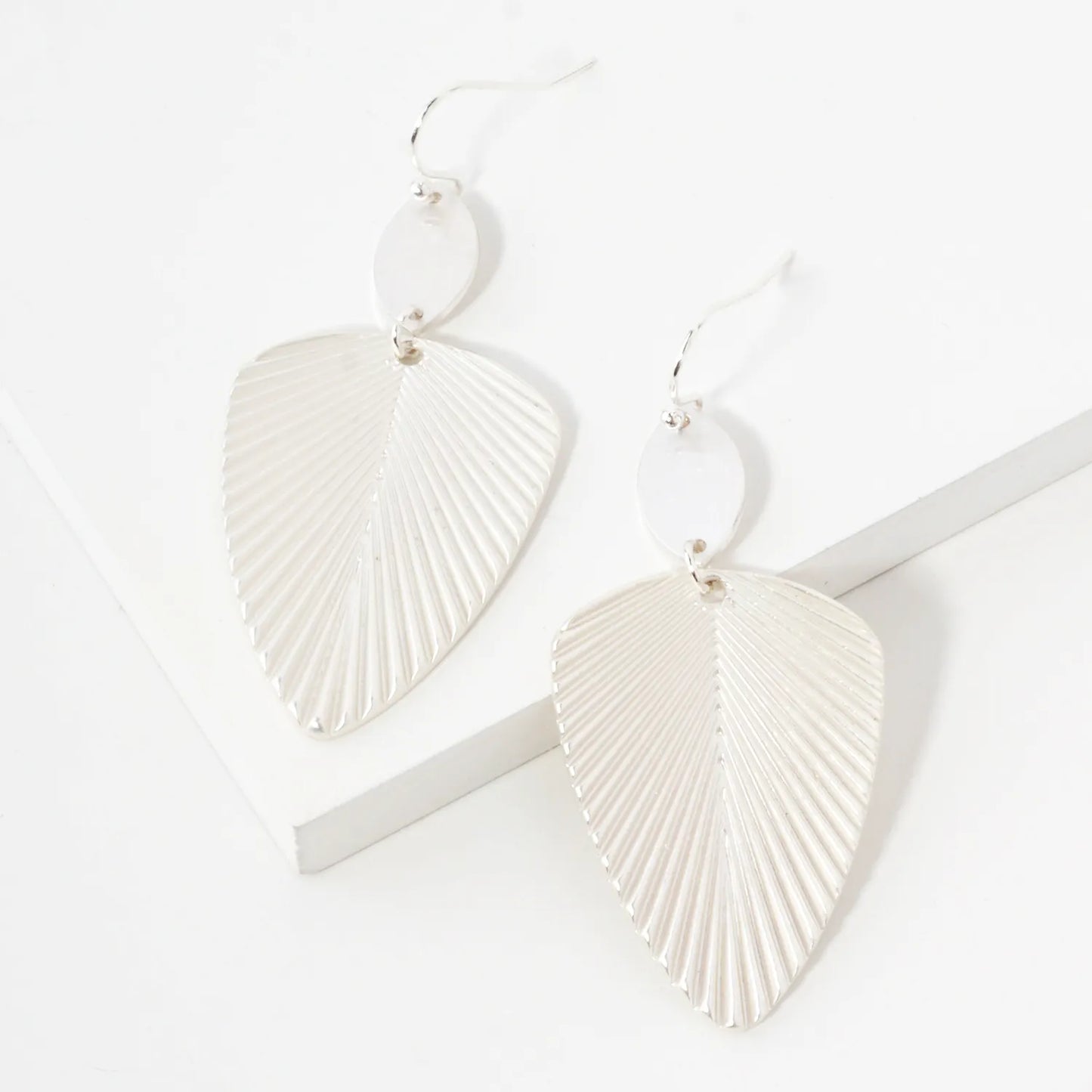 Textured Metal Marquise Leaf Drop Dangle Earrings