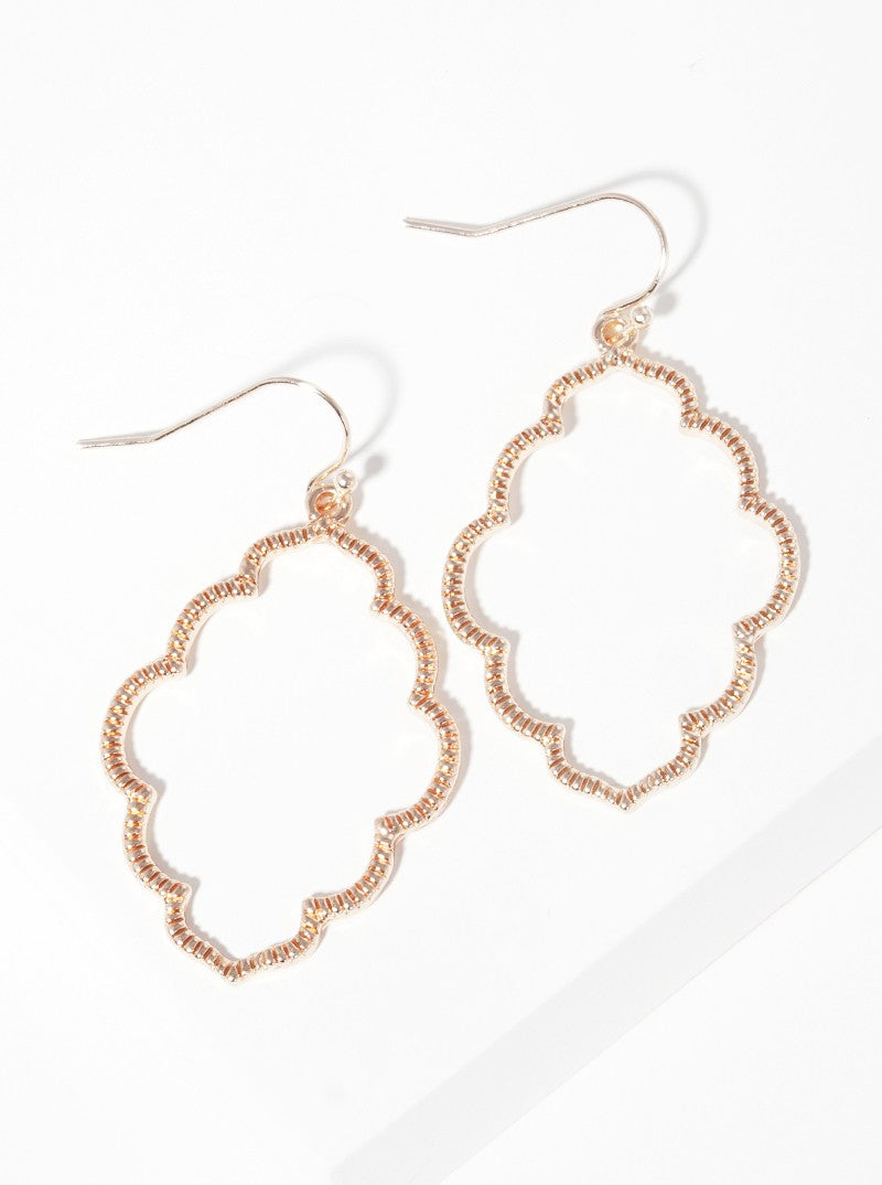 Textured Metal Moroccan Shape Dangle Drop Earrings