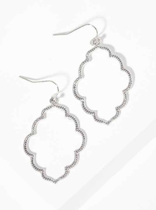 Textured Metal Moroccan Shape Dangle Drop Earrings