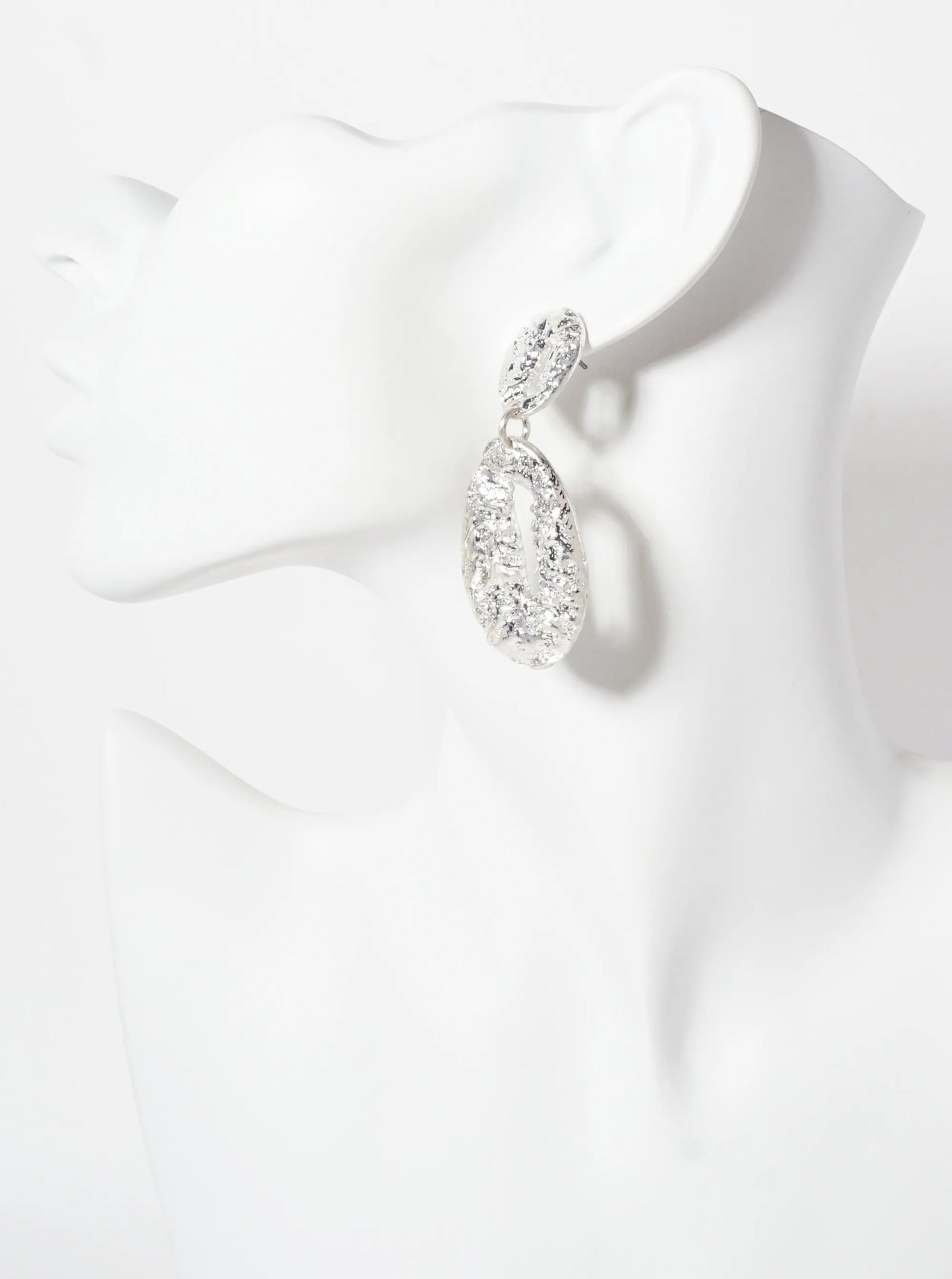 Textured Metal Organic Double Oval Drop Statement Earrings With-Titanium-Post