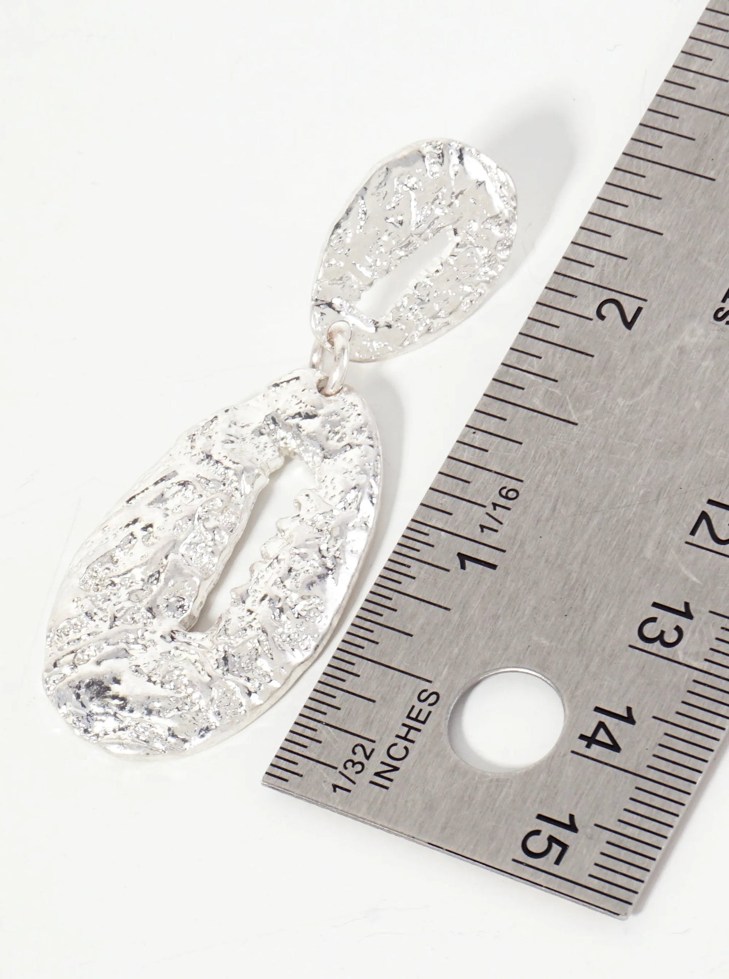 Textured Metal Organic Double Oval Drop Statement Earrings With-Titanium-Post