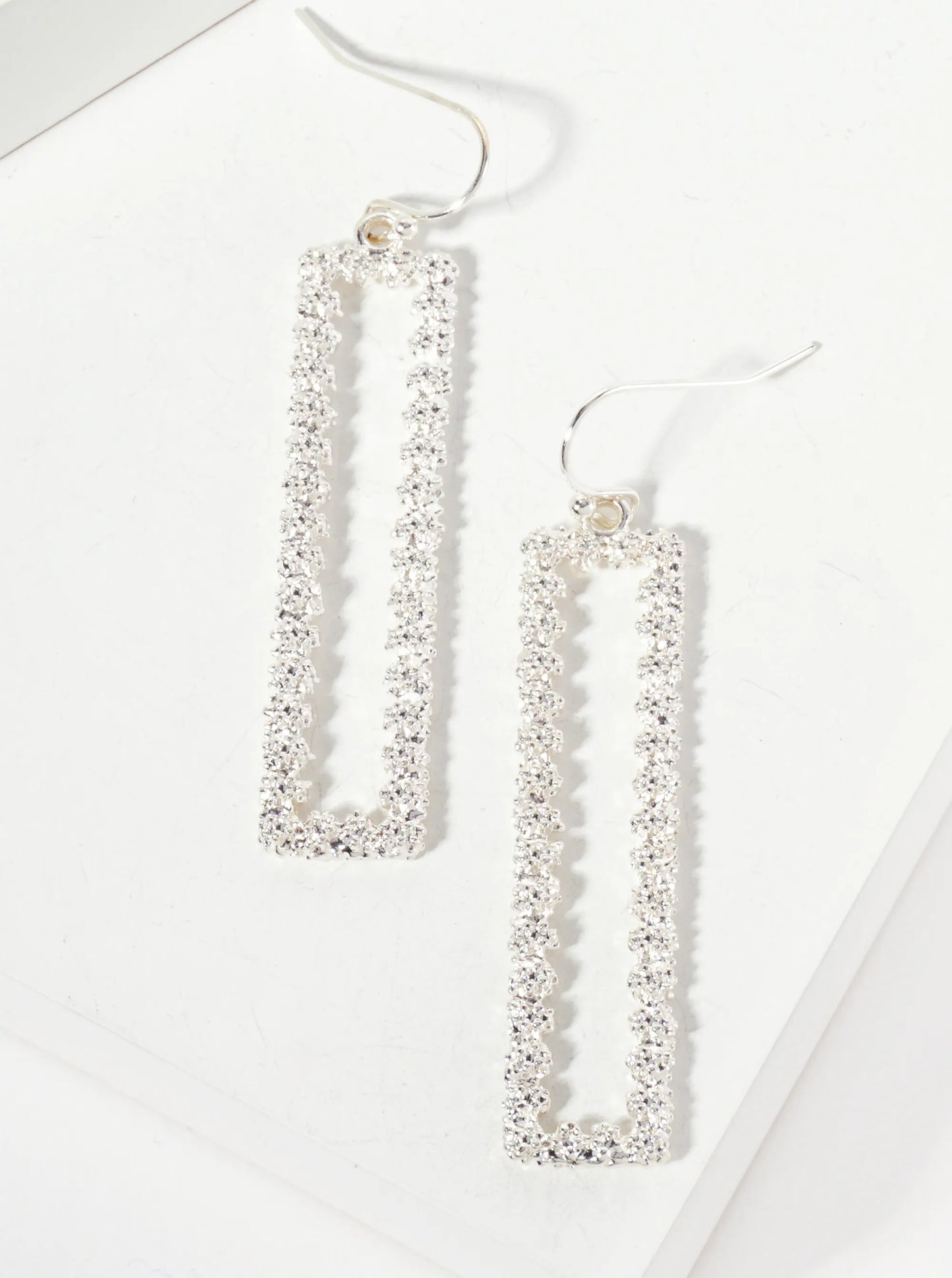 Textured Metal Rectangle Dangle Drop Earrings
