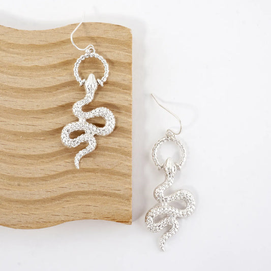 Textured Metal Snake Drop Earrings