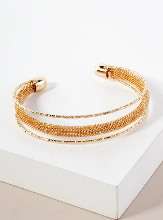 Textured Metal Stretch Open Cuff Bracelet