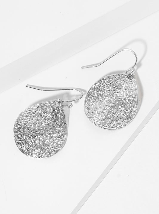 Textured Metal Teardrop Dangle Drop Earrings