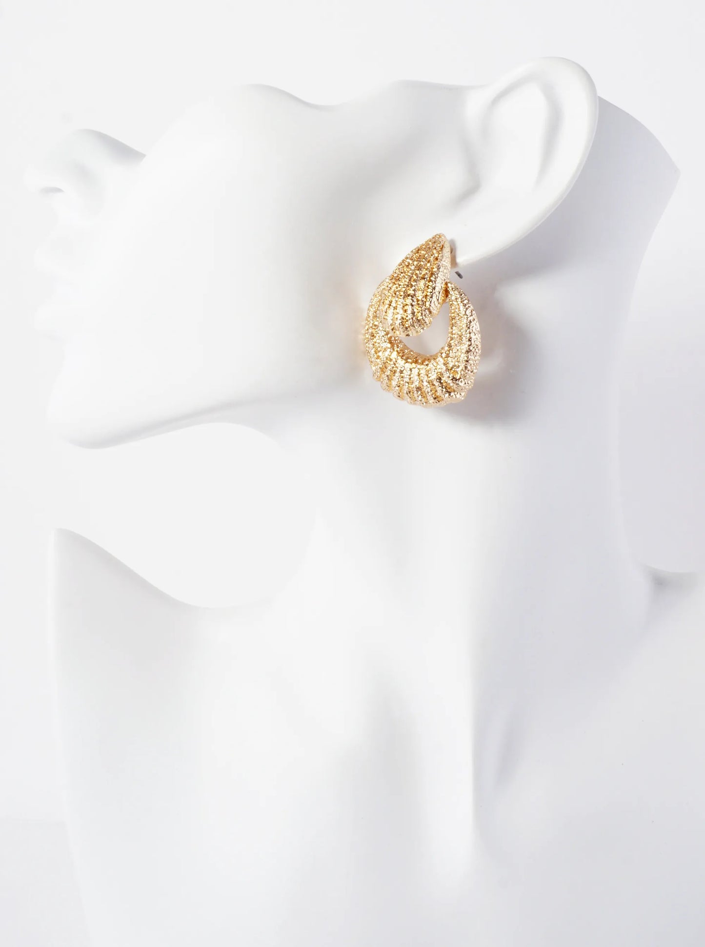 Textured Metal Teardrop Doorknocker Design Earrings With-Titanium-Post