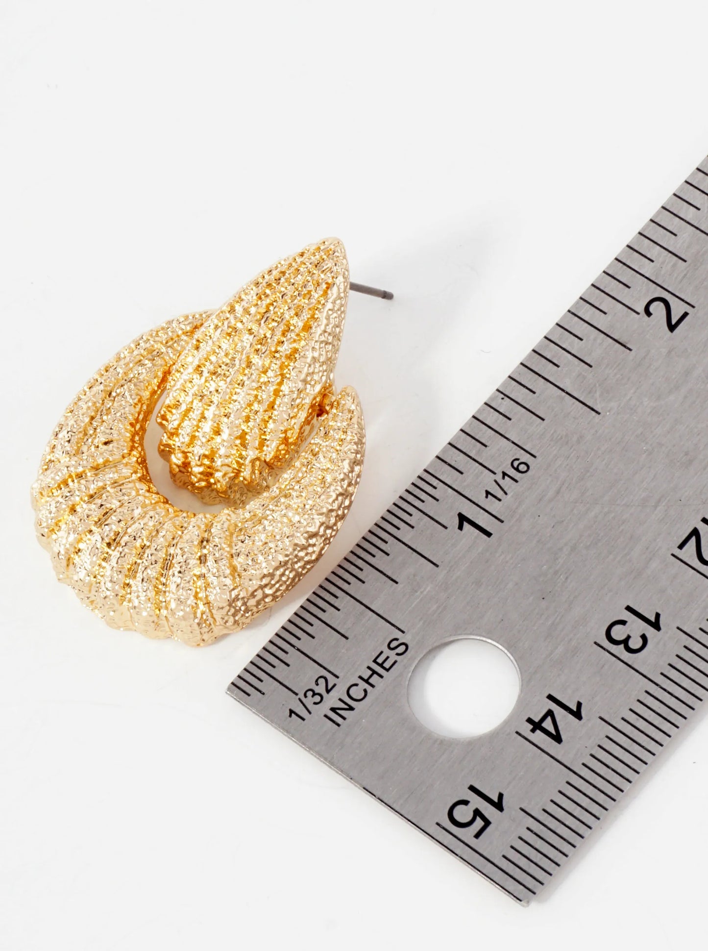 Textured Metal Teardrop Doorknocker Design Earrings With-Titanium-Post