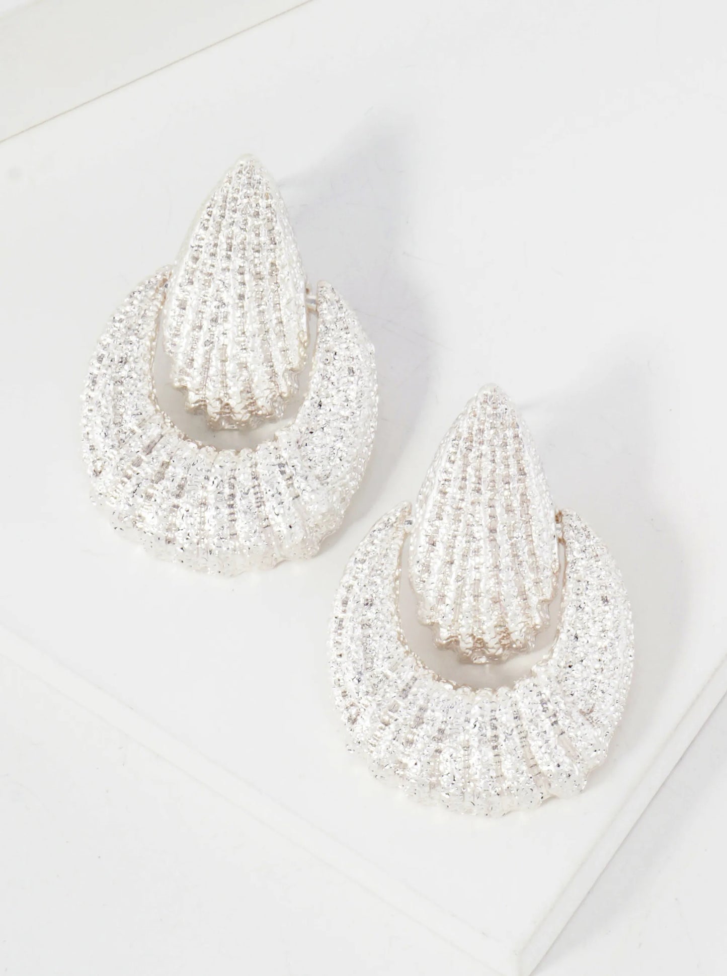Textured Metal Teardrop Doorknocker Design Earrings With-Titanium-Post