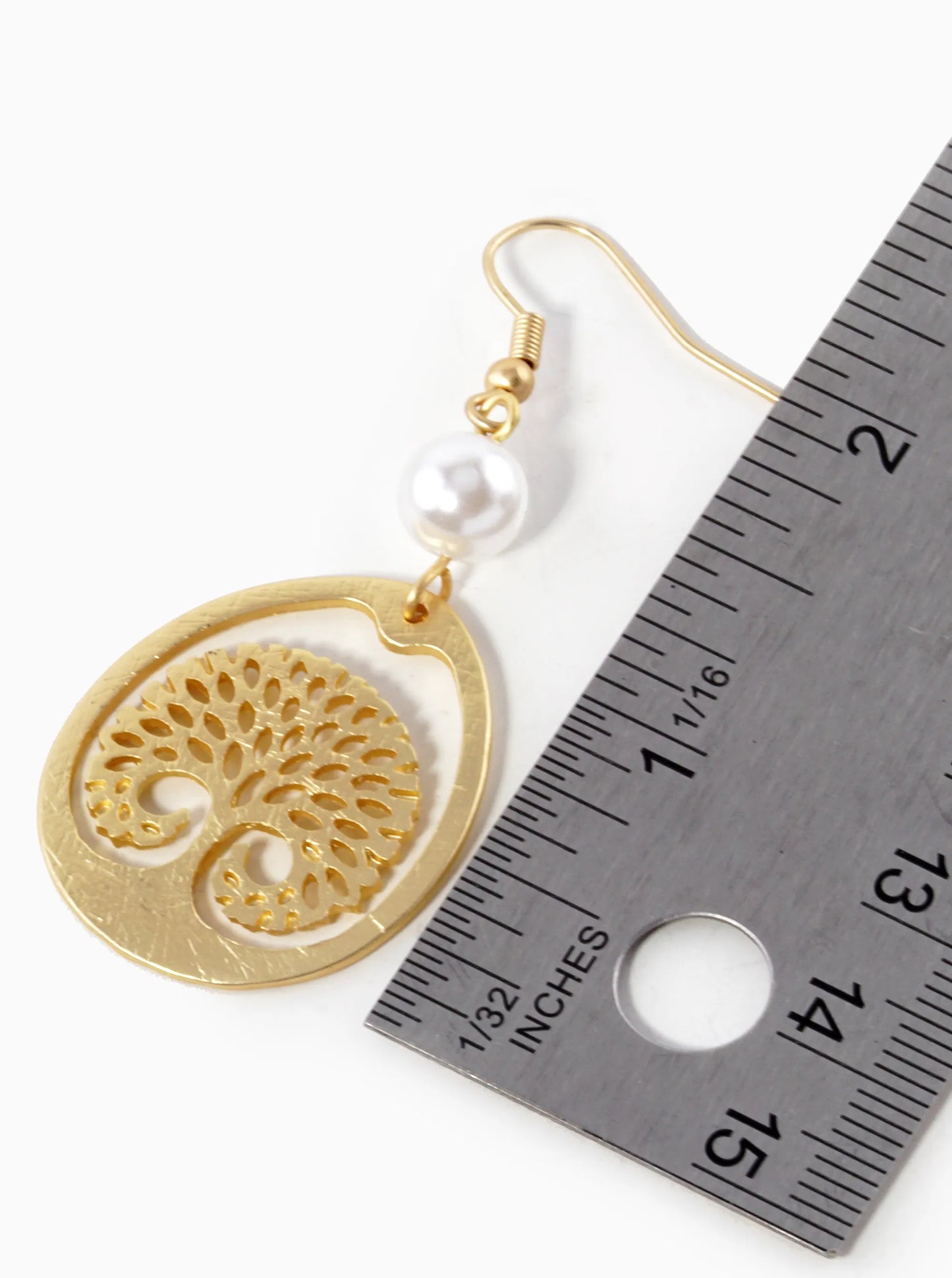 Textured Metal Tree Of Life Dangle Drop Earrings