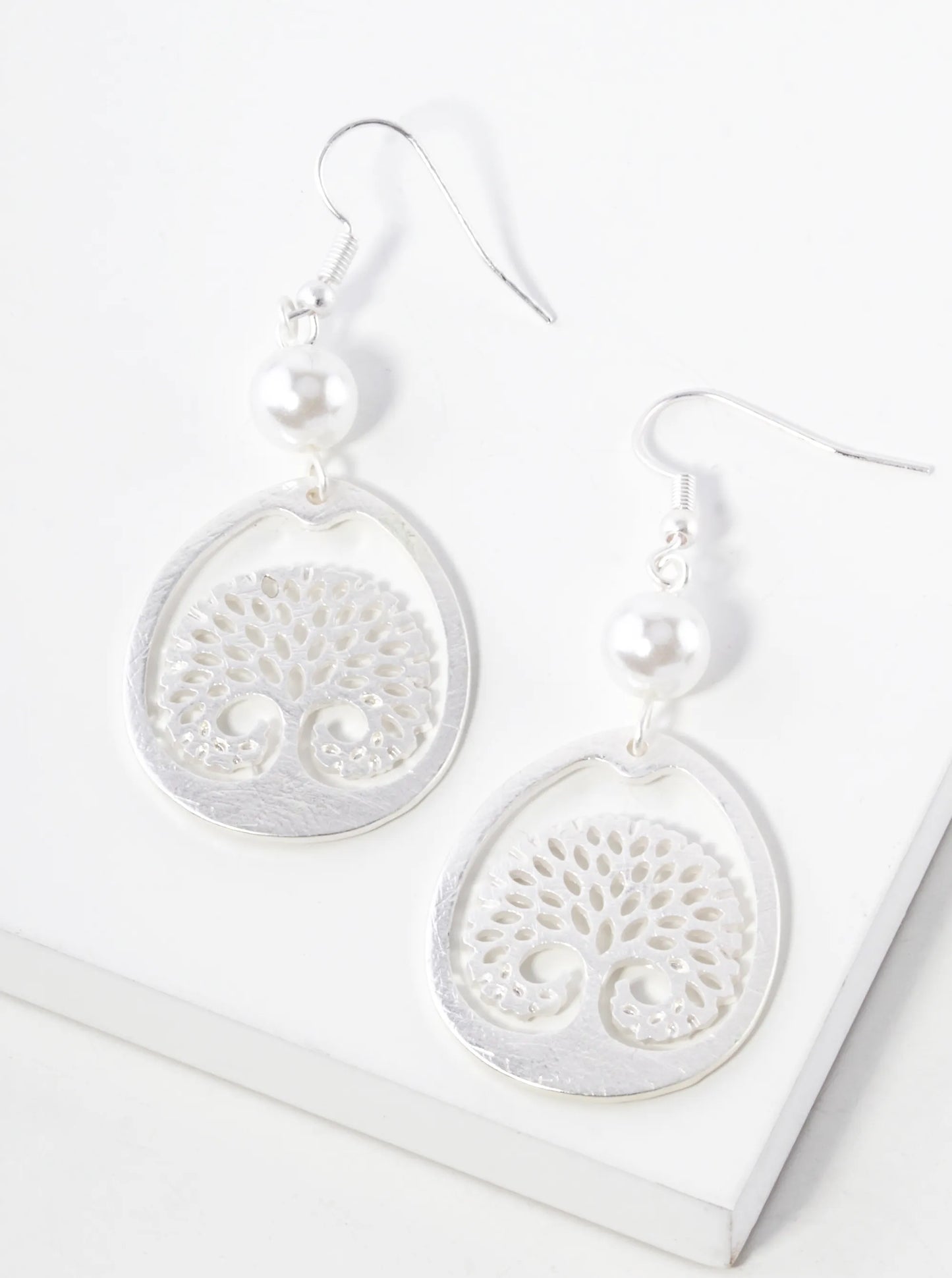 Textured Metal Tree Of Life Dangle Drop Earrings