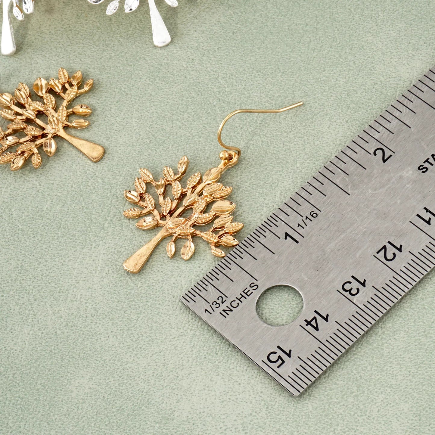 Textured Metal Tree-of-Life Dangle Earrings