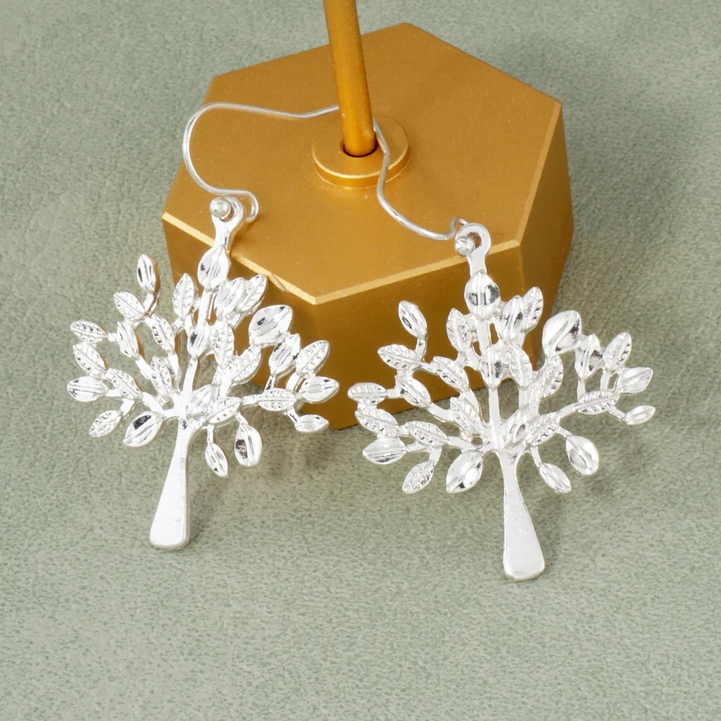 Textured Metal Tree-of-Life Dangle Earrings
