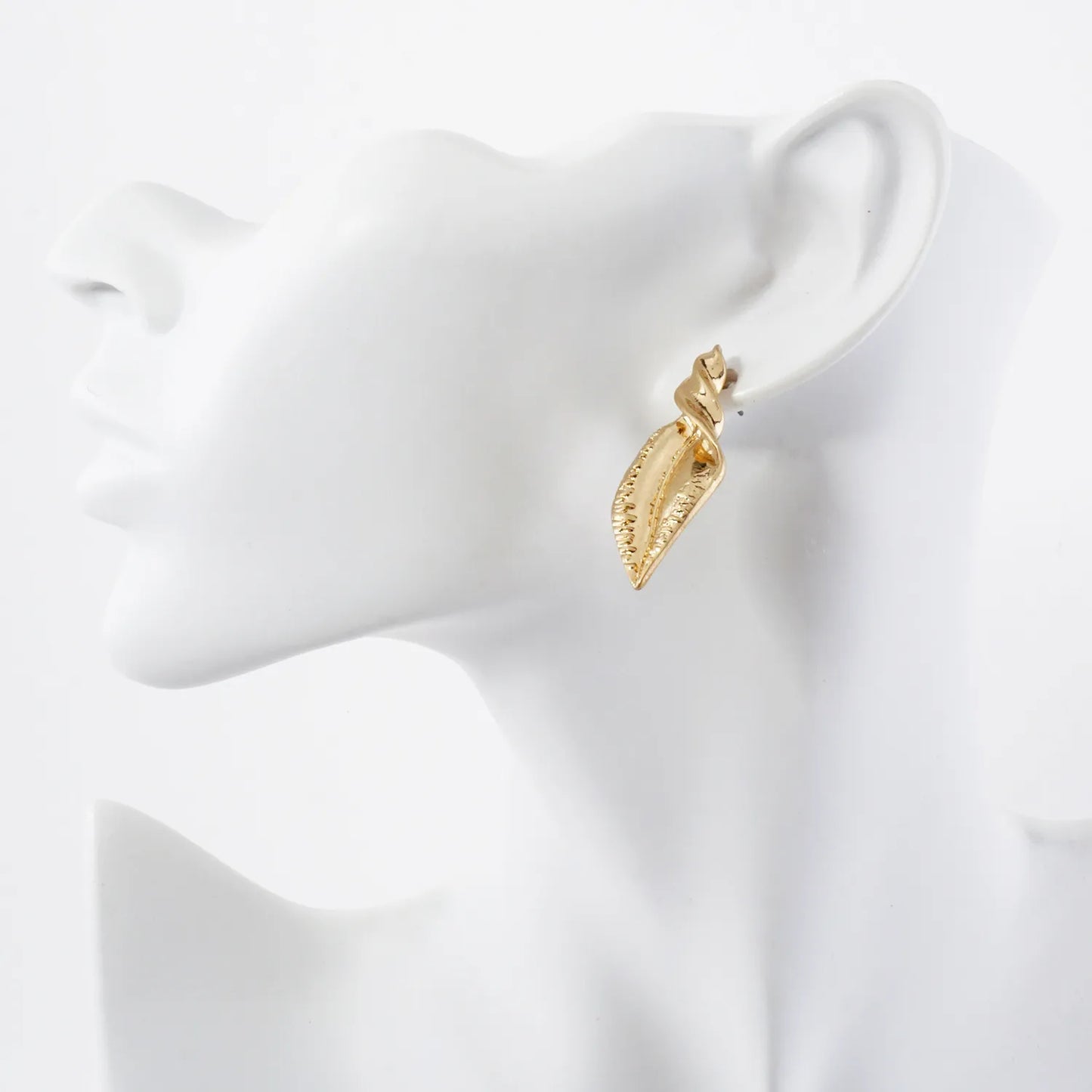 Textured Metal Twisted Leaves Drop Earrings With-Titanium-Post