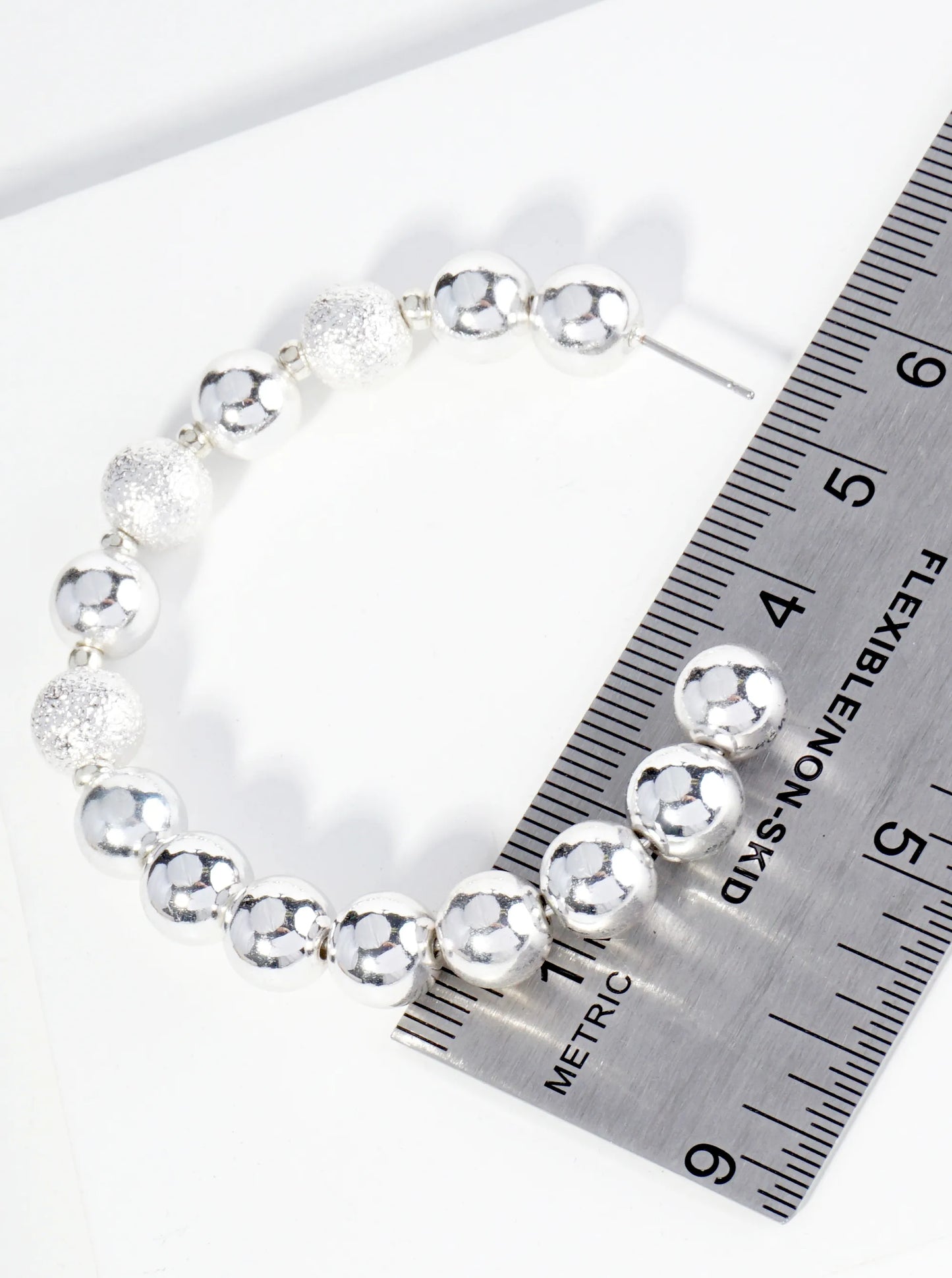 Textured Metallic Ball Beaded 55mm Open Hoop Earrings