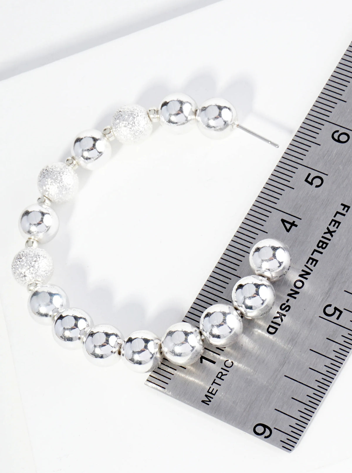 Textured Metallic Ball Beaded 55mm Open Hoop Earrings