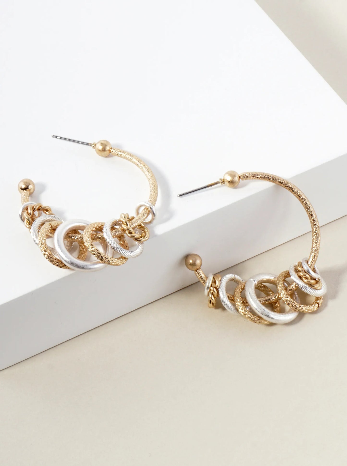 Textured O-Ring Accent 30mm Open Hoop Earrings
