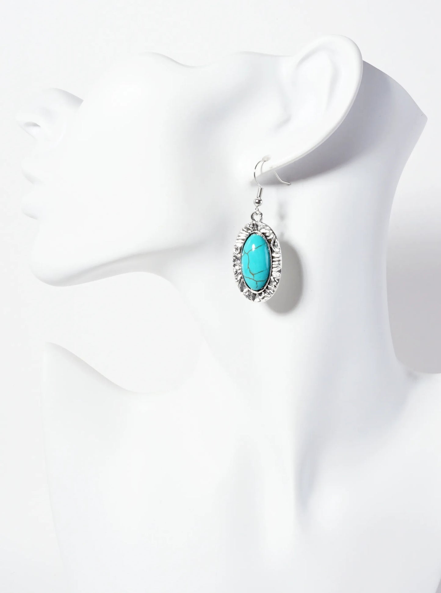 Textured Oval-Shaped Semi-Precious Natural-Stone Dangle Drop Earrings