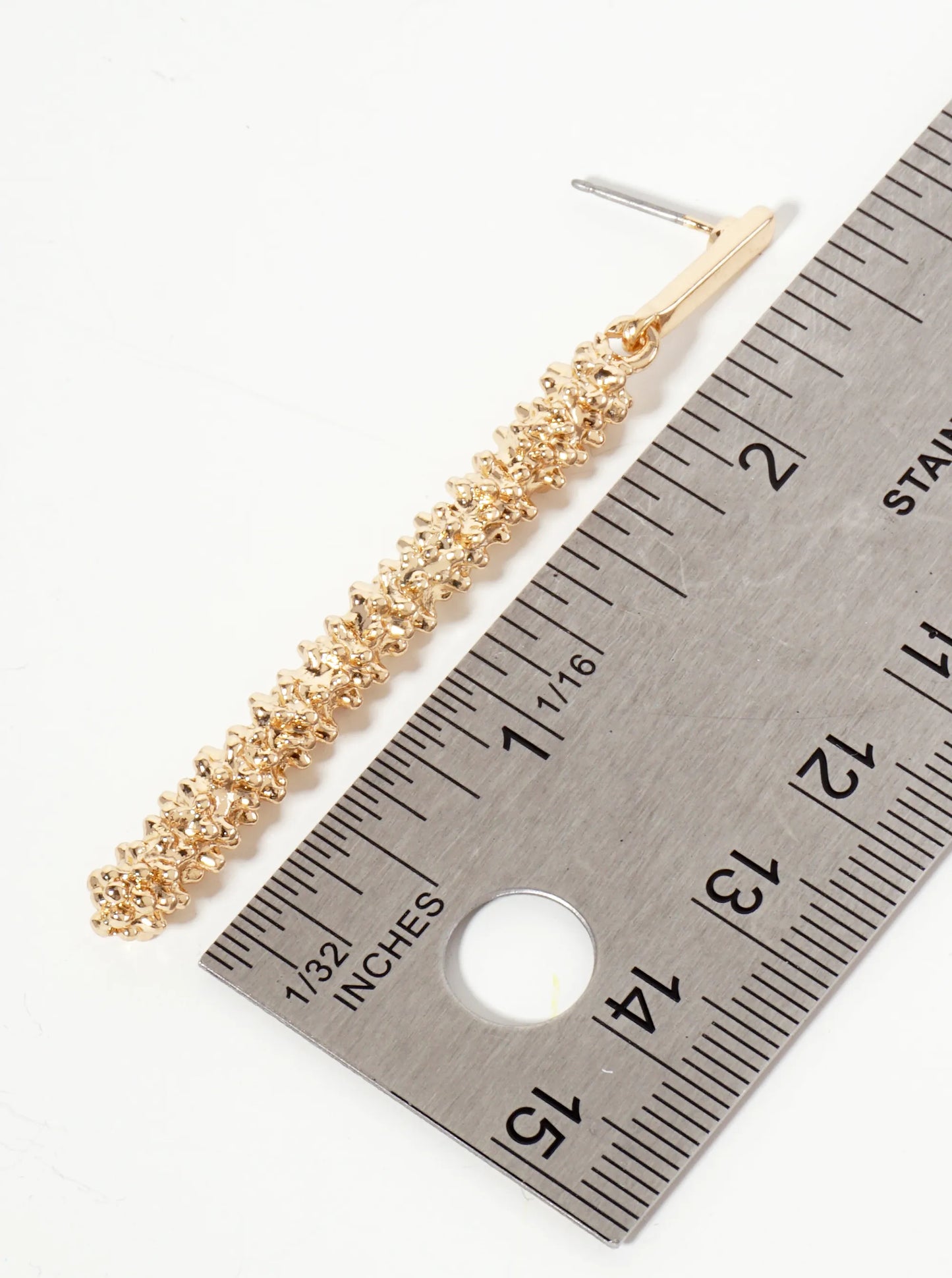 Textured Polished Metal Bar Drop Dangle Post Earrings