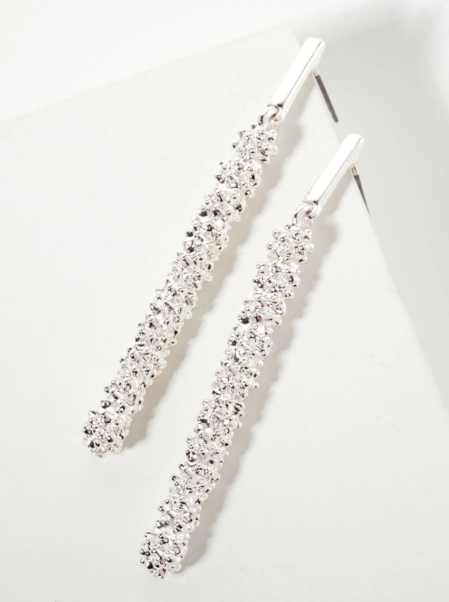Textured Polished Metal Bar Drop Dangle Post Earrings
