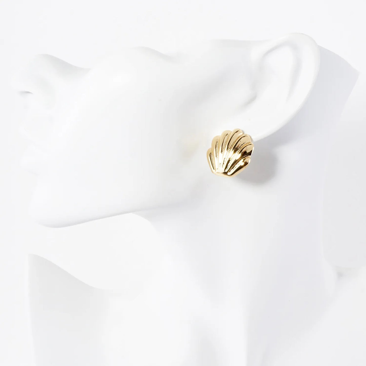 Textured Polished Seashell Design 14K-Gold-Dipped Brass Sea-Life Stud Earrings