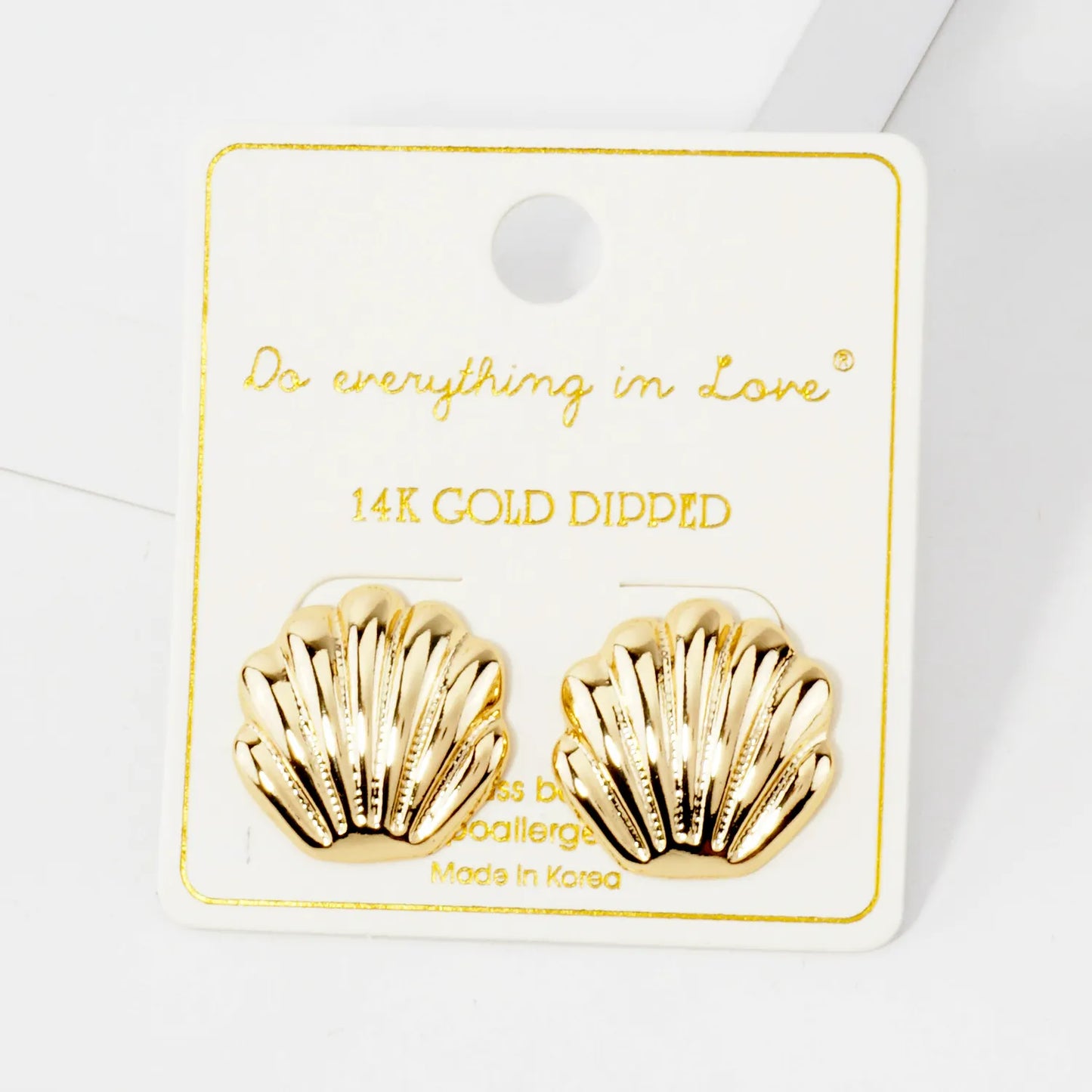 Textured Polished Seashell Design 14K-Gold-Dipped Brass Sea-Life Stud Earrings