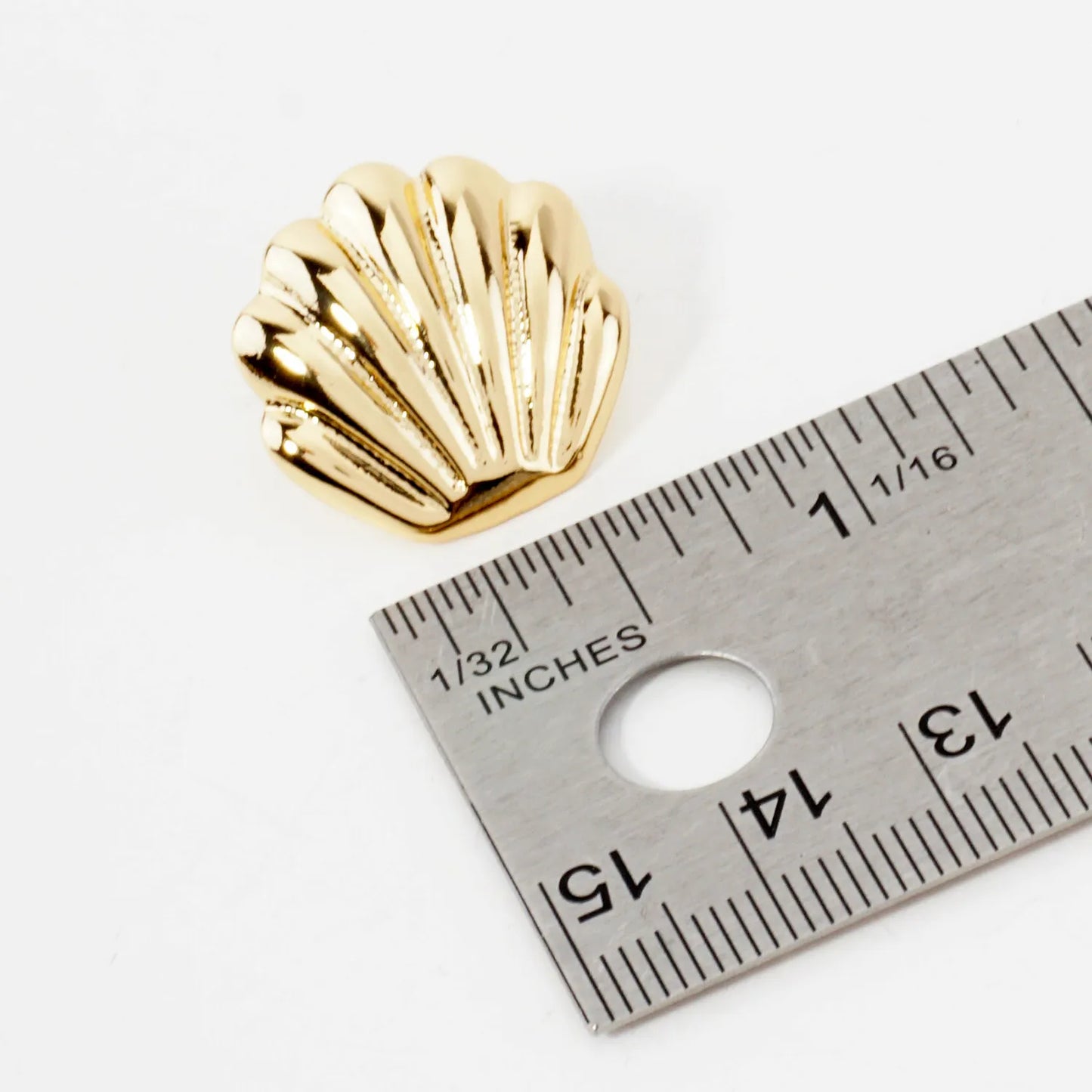 Textured Polished Seashell Design 14K-Gold-Dipped Brass Sea-Life Stud Earrings