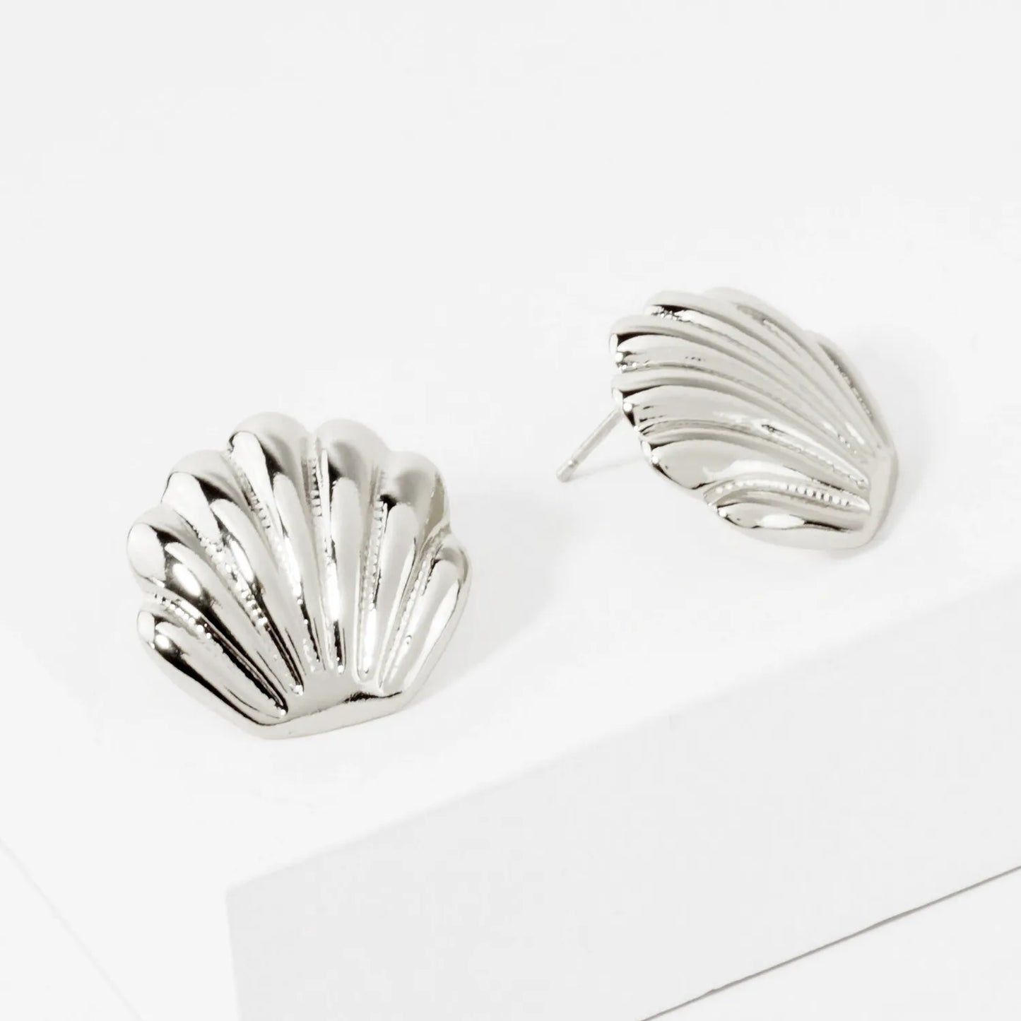 Textured Polished Seashell Design 14K-Gold-Dipped Brass Sea-Life Stud Earrings