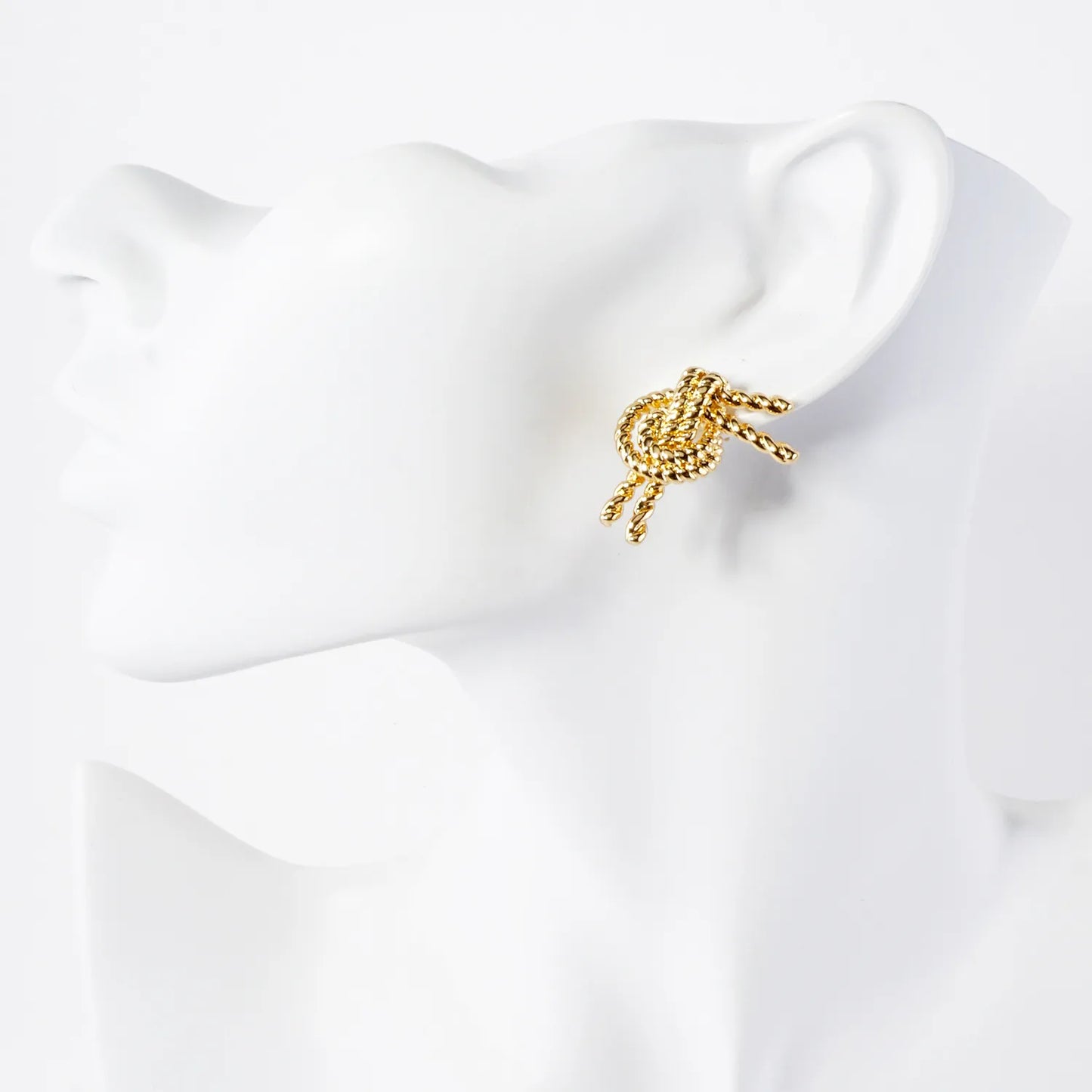 Textured Rope Knot Design 14K-Gold-Dipped Brass Stud Earrings