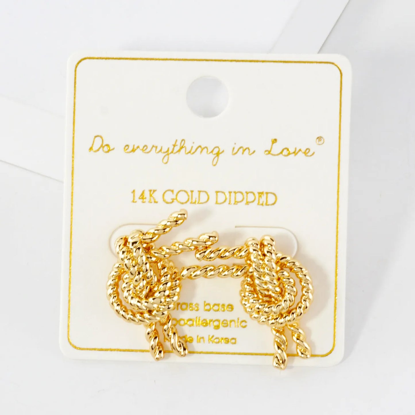 Textured Rope Knot Design 14K-Gold-Dipped Brass Stud Earrings