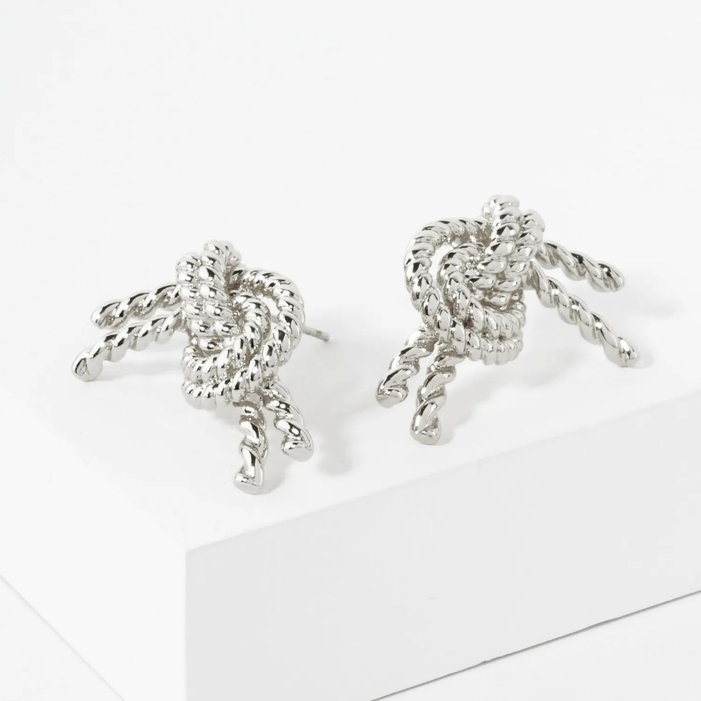 Textured Rope Knot Design 14K-Gold-Dipped Brass Stud Earrings