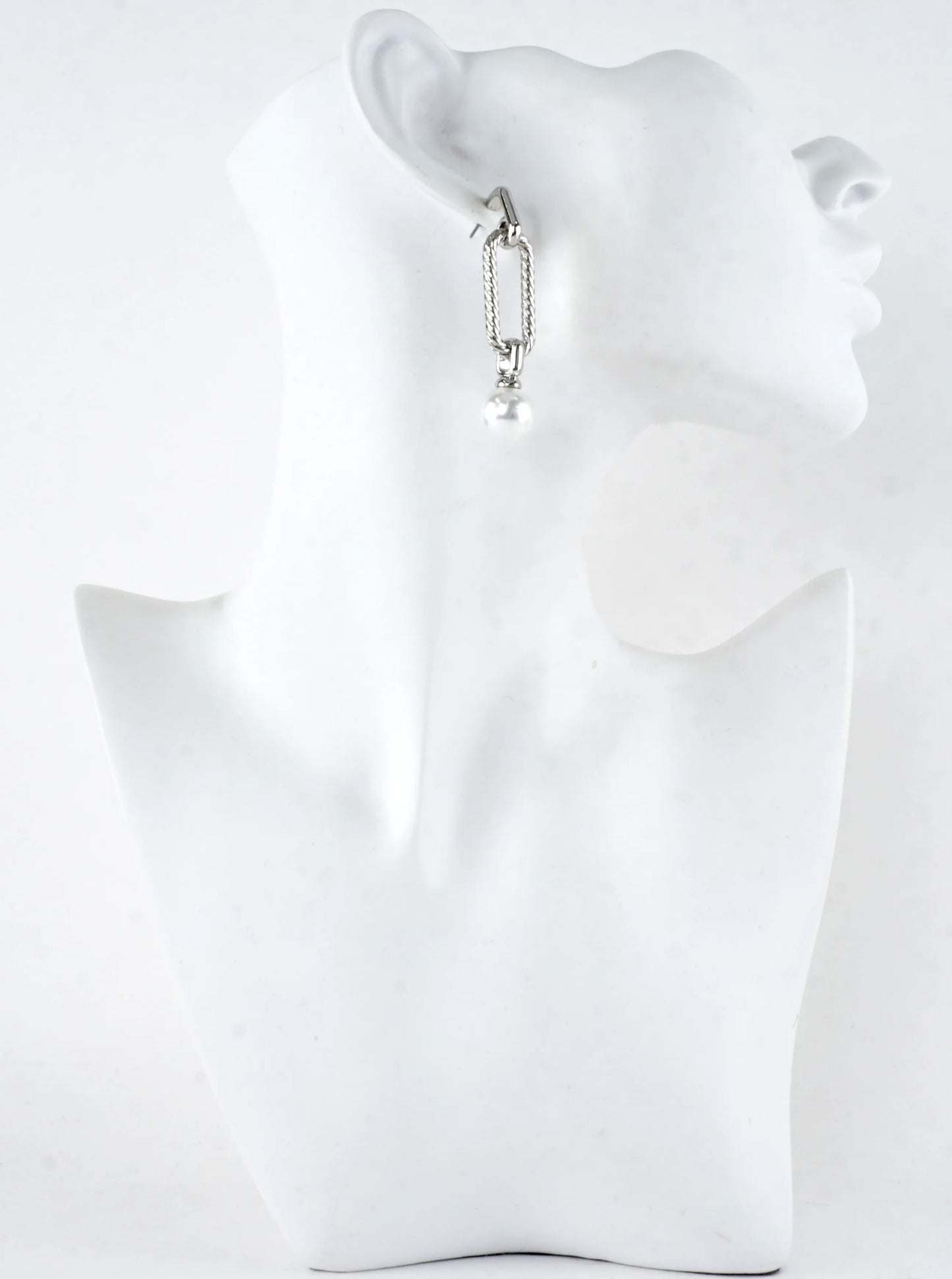 Textured Rope Link Pearl Drop Dangle Earrings