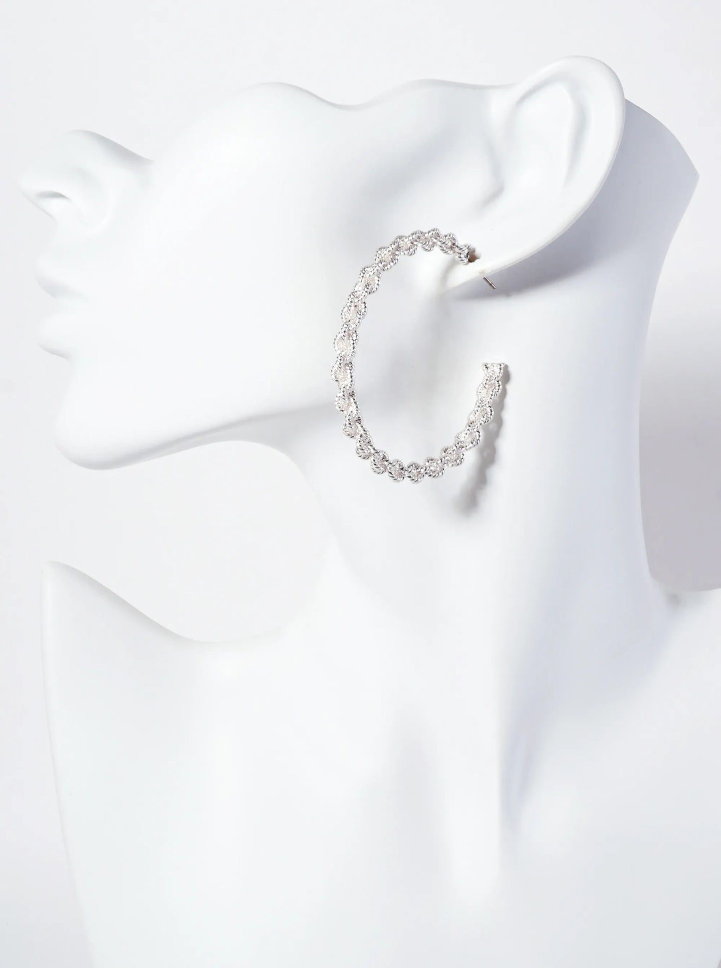 Textured Rope-Style Twisted 55mm Open Hoop Earrings