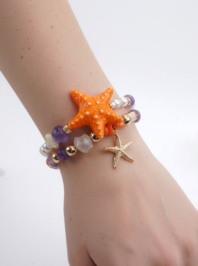 Textured Starfish Stretch Charm Bracelet
