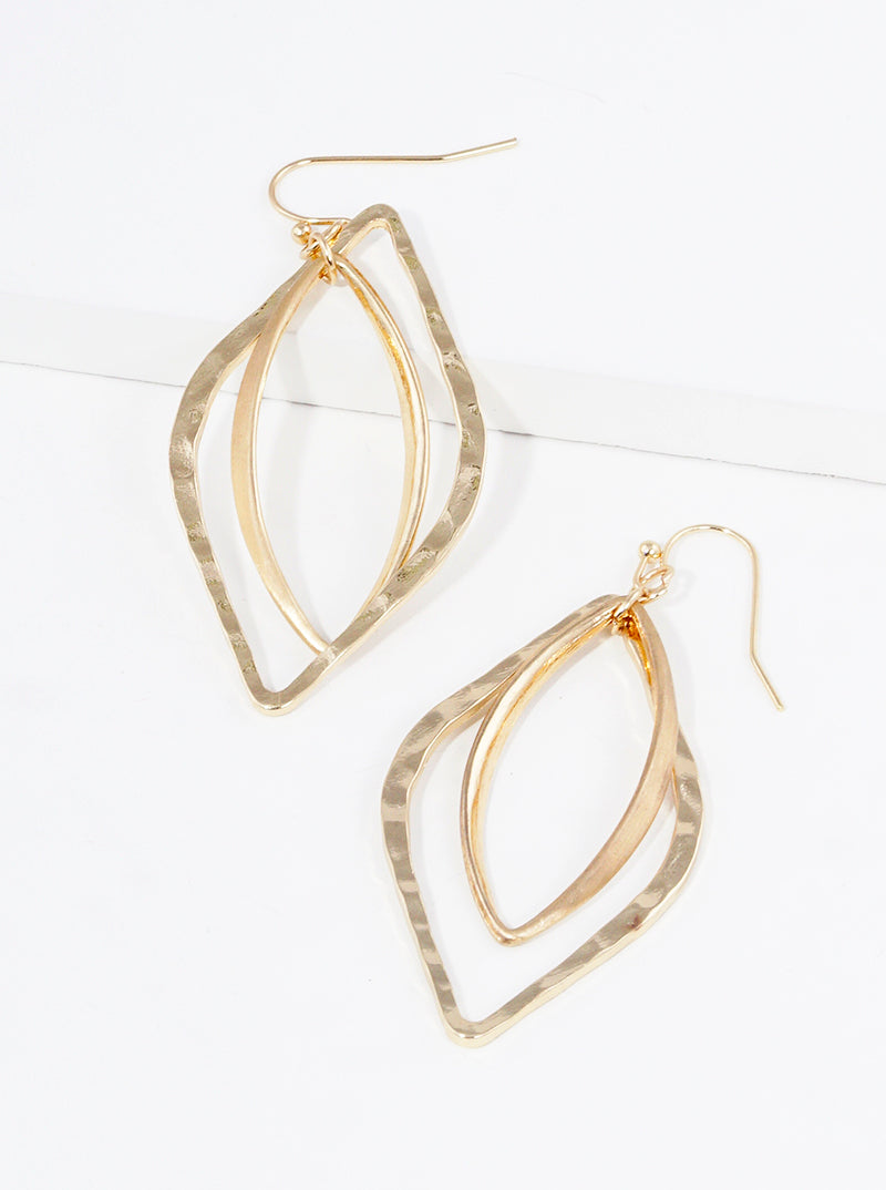 Textured Double Marquise Metal Dangle Drop Earrings