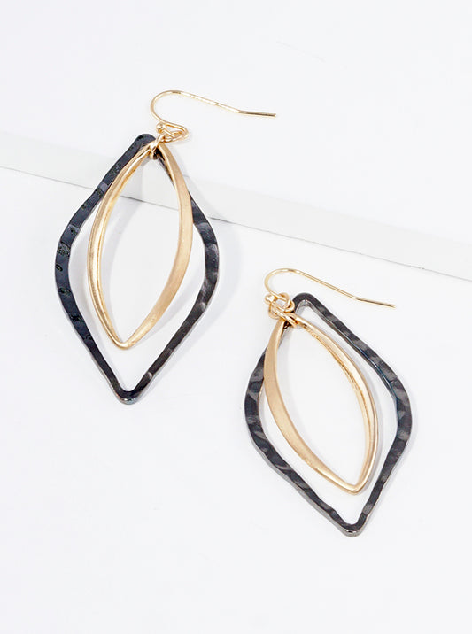 Textured Double Marquise Metal Dangle Drop Earrings