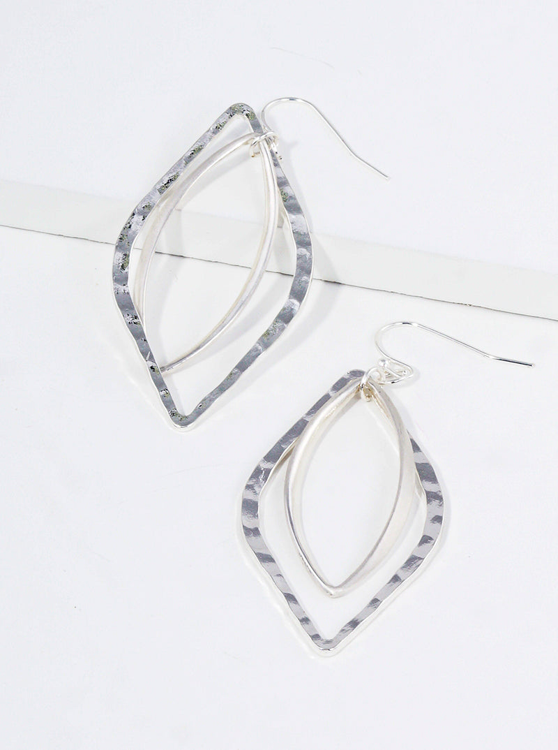 Textured Double Marquise Metal Dangle Drop Earrings