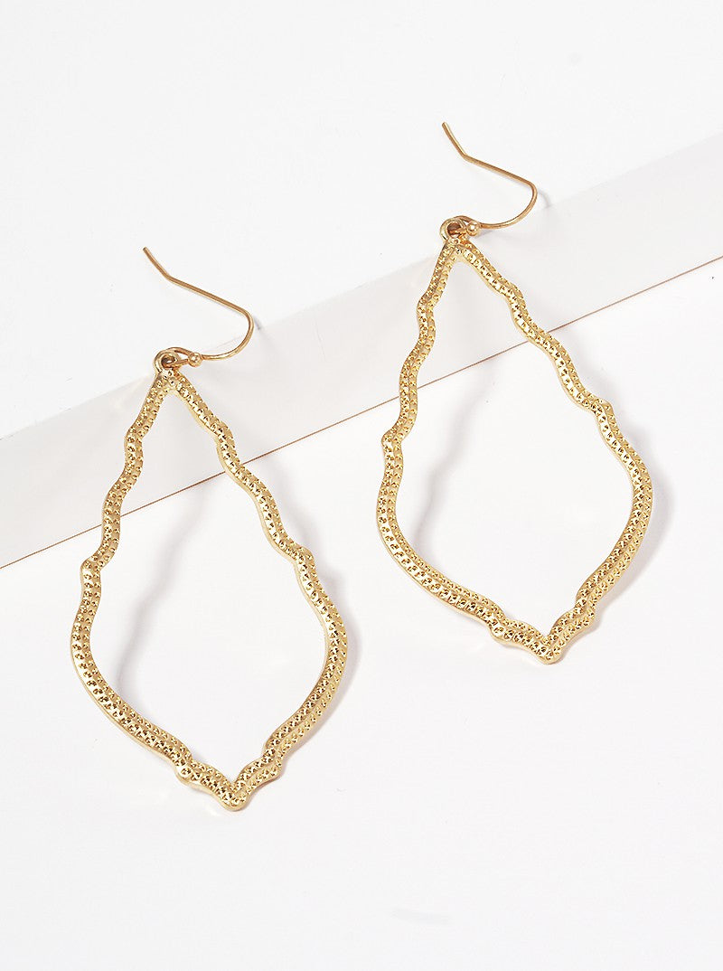 Textured Metal Moroccan Shape Dangle Drop Earrings
