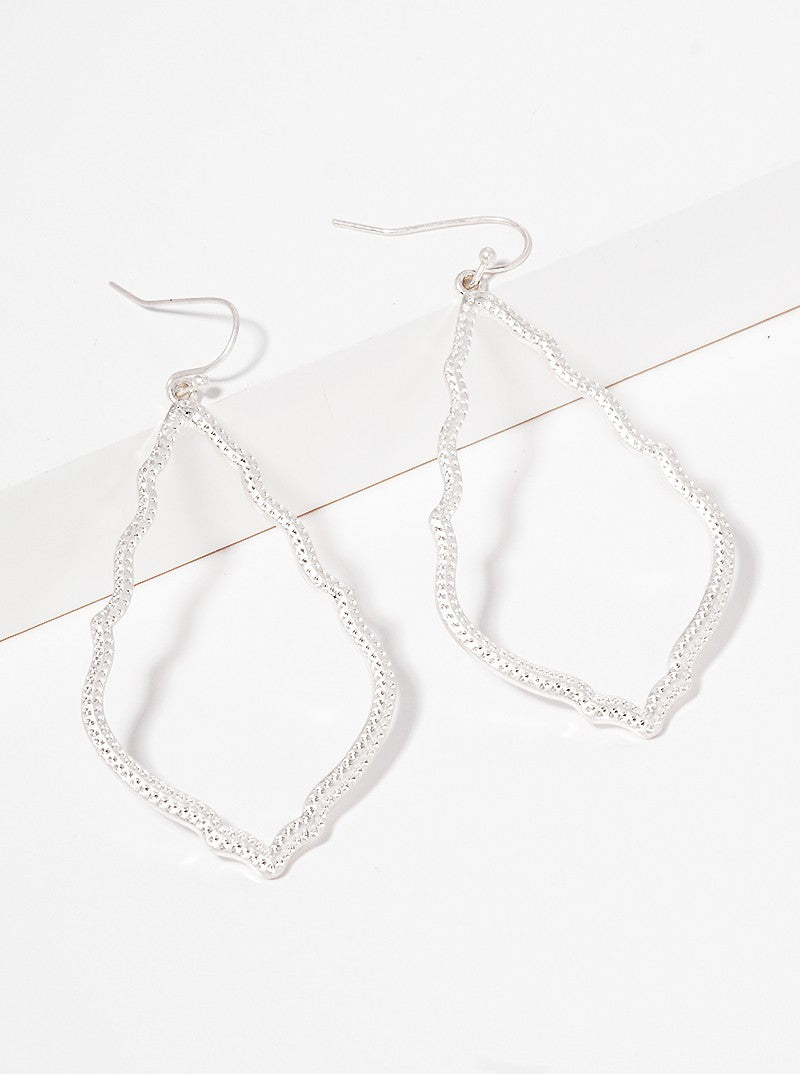 Textured Metal Moroccan Shape Dangle Drop Earrings