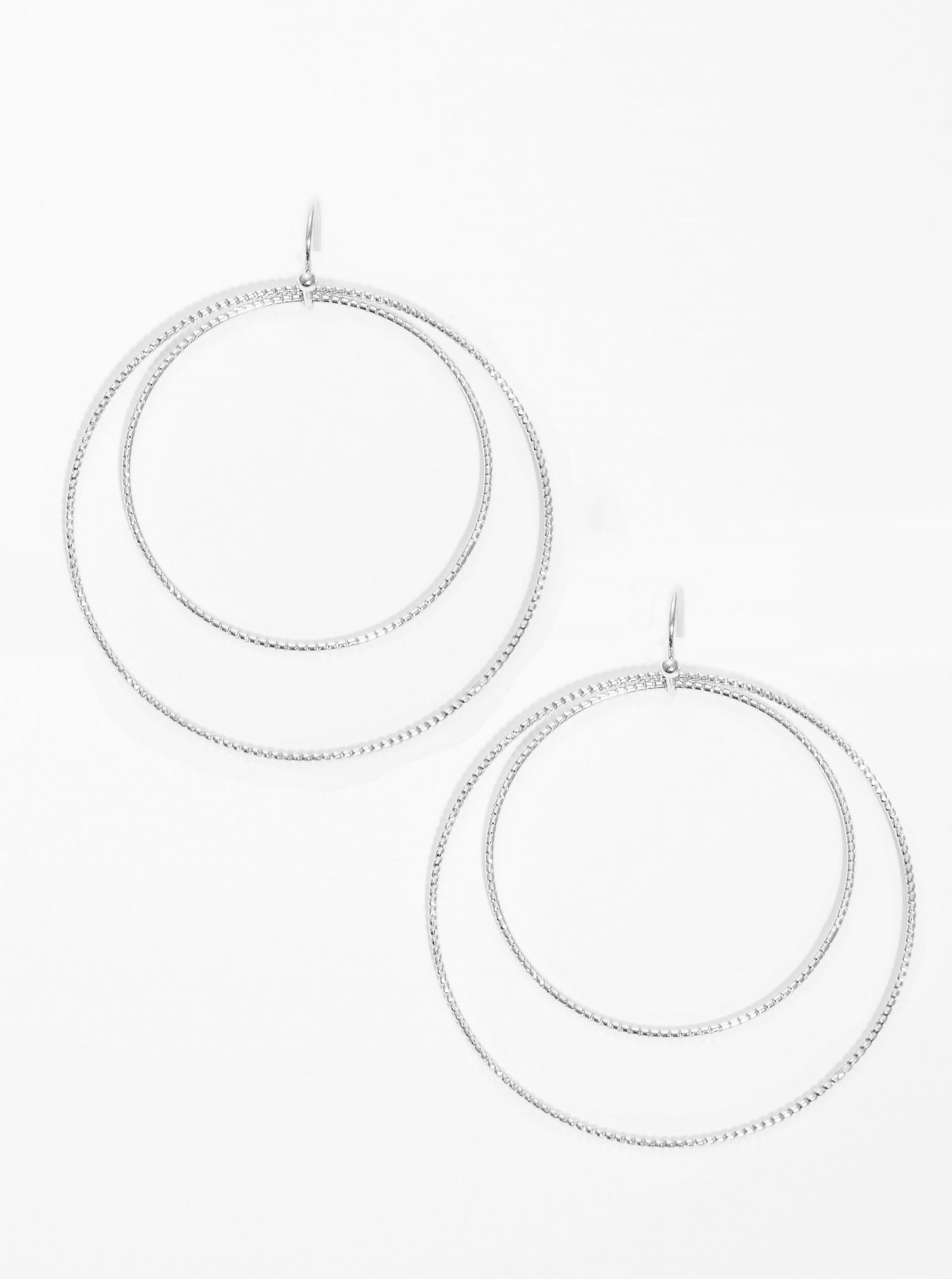 Textured Metal Double Round Fish Hook Dangle Drop Earrings