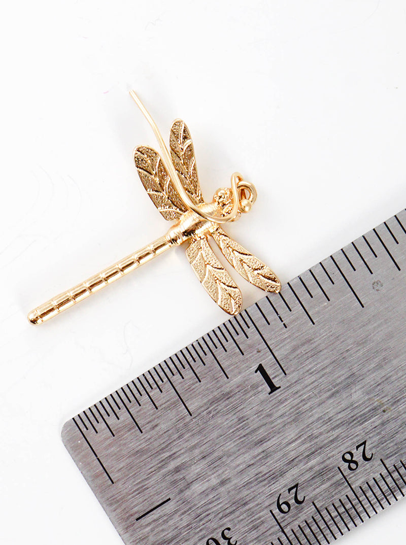 Textured Metal Dragonfly Dangle Drop Earrings