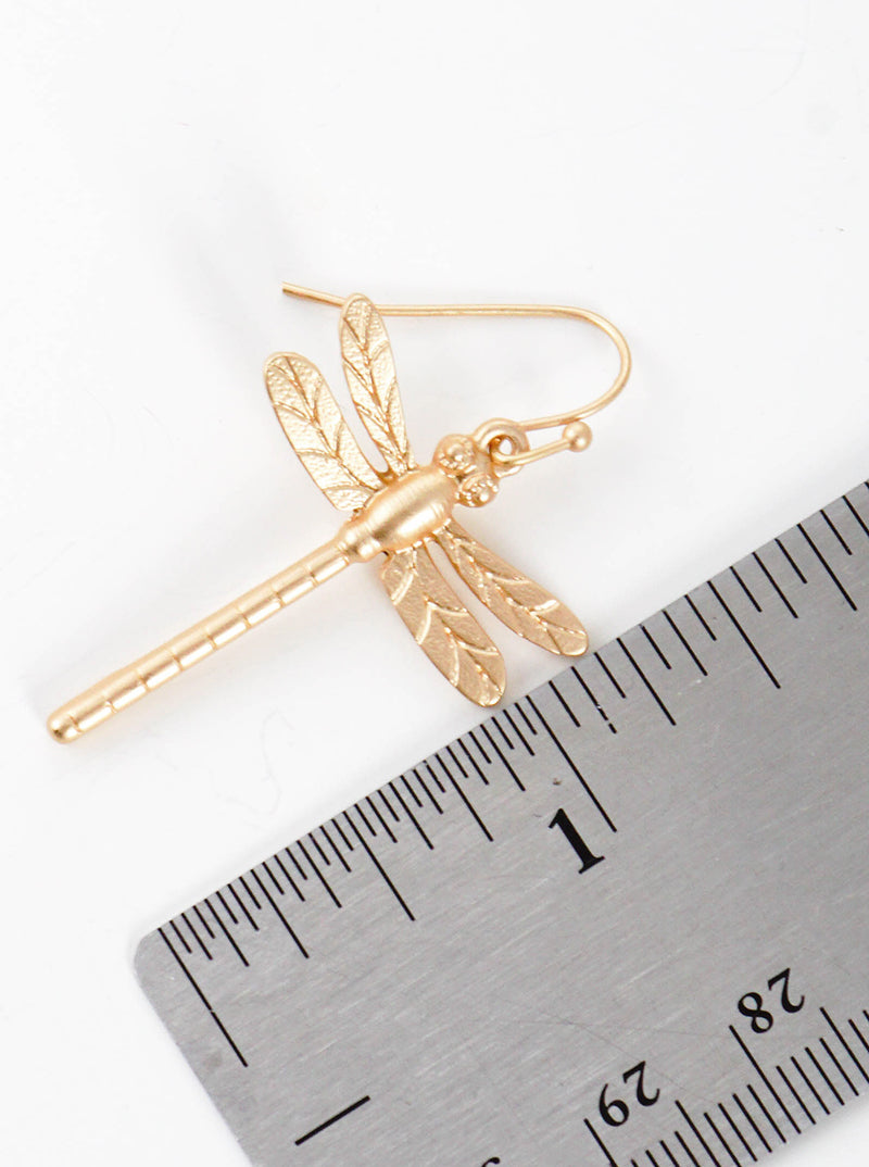 Textured Metal Dragonfly Dangle Drop Earrings